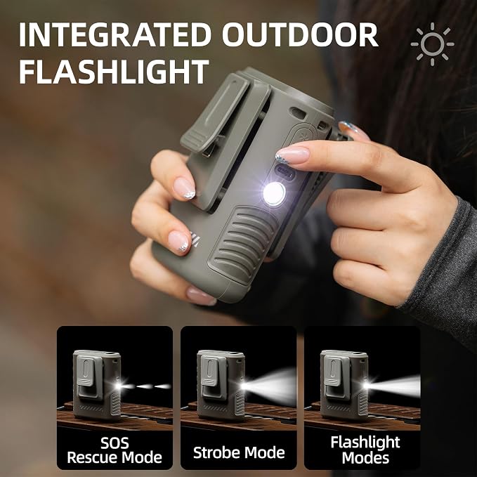 Portable Waist Fan with LED Display, 8000mAh Rechargeable Belt Fan with 5 High-Speed Winds & Flashlight, Shockproof Wearable Clip on Fan for Outdoor Work, Camping, Fishing, Black