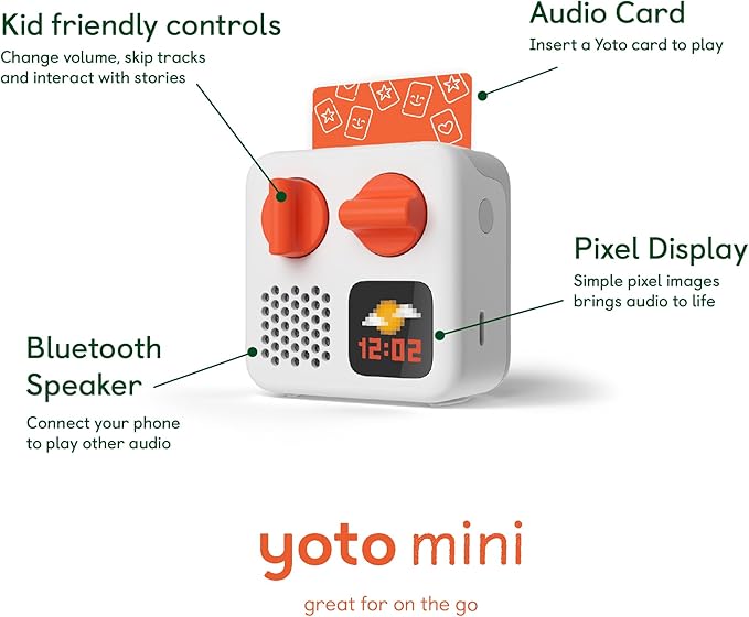 Yoto Mini (2024 Edition) + Starter Pack for Little Kids Bundle – Screen-Free Bluetooth Audio Player, All-in-1 Travel Device for Stories Music Podcasts Radio, Use as Speaker or with Headphones