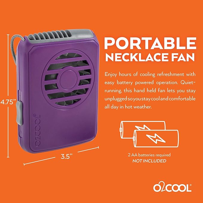 O2COOL Deluxe Personal Necklace Fan | Hands- Free, Battery Operated Wearable Mini Cooling Device for Beach, Sporting Events, Camping (3 Pack Random Colors)