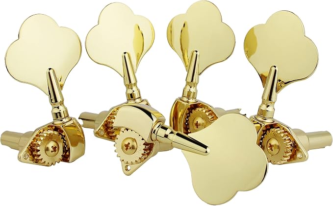Guyker Open Frame Electric Bass Machine Head (3R + 2L) - 1:20 Ratio Gear Tuners Tuning Key Pegs - golden