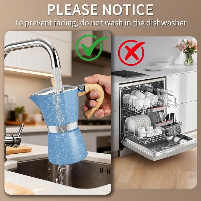 Mongdio Stovetop Espresso Maker Moka Pot, Cuban Coffee Maker Stove top coffee maker Moka Italian Espresso Greca Coffee Maker Brewer Percolator, 12 Espresso Cups, 20 oz - Blue