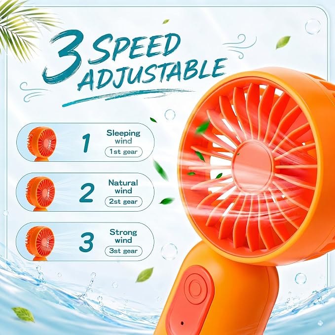 Rossesay 6 Pcs Mini Portable Fan Bulk Cute Handheld Lightweight Small Little Personal Hand Eyelash Fan 3 Speeds USB Rechargeable for Women Men Indoor Outdoor Makeup Travel (Orange)