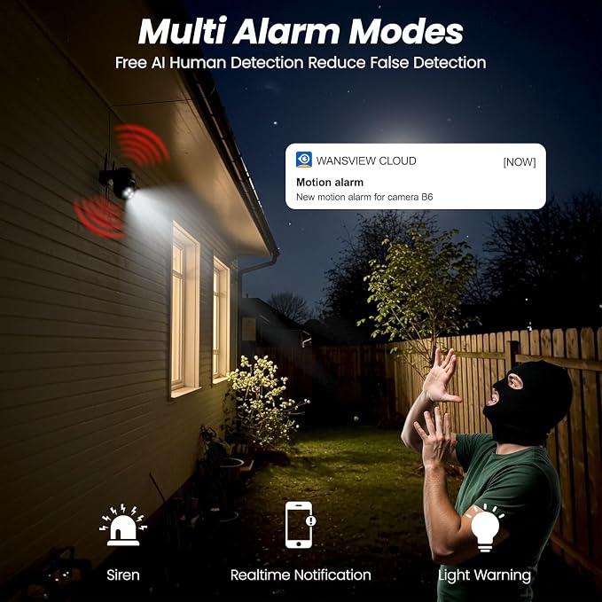Cinnado 2K Cameras for Home Security-2.4G WiFi Outdoor Camera Wireless Solar/Battery Powered, 360° Viewing, Human Detection, Color Night Vision, Cloud/SD Storage B6 (B6-Black-1pack-2.4G)