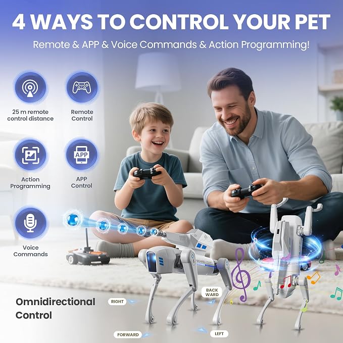 cxjoigxi Smart Robot Dog Toy, Interactive STEM Robotic Pet with Blaster, Voice & Remote Control, App Programming, 30+ Actions, Bionic Walking, RC Dog Birthday Gifts for Kids Boys Girls Age 6+