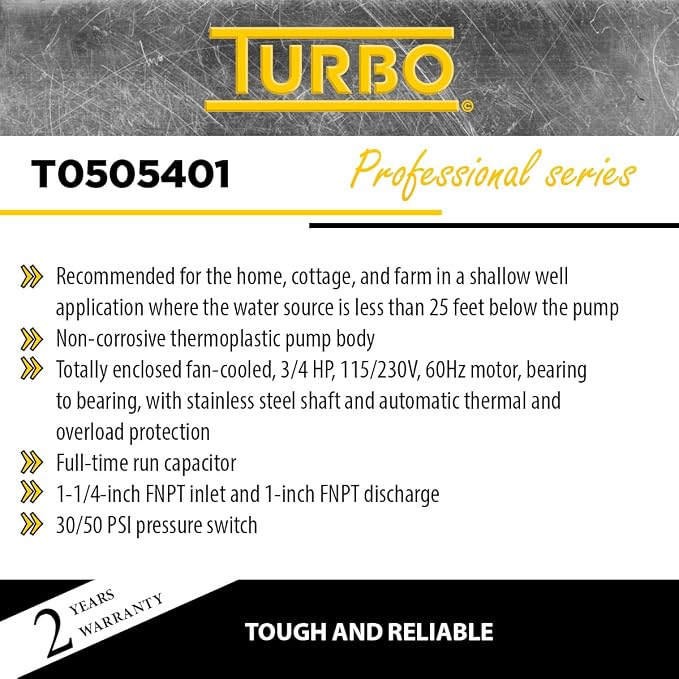 Turbo 3/4HP Non-Corrosive Shallow Well Jet Pump