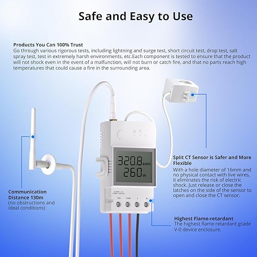 SONOFF POWCT Smart Power Meter, WiFi Connected Switch with Overload Protection, Real-Time Energy Monitoring, LCD Display, Work with Amazon Alexa/Google Home/IFTTT