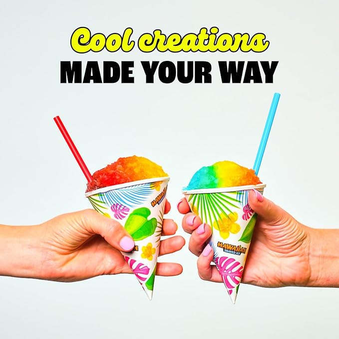 Hawaiian Shaved Ice S700 Snow Cone Machine Kit with 6 - 16oz. Syrups: Cherry, Grape, Blue Raspberry, Tiger’s Blood, Lemon-Lime, Pina Colada, 25 Snow Cone Cups, 25 Spoon Straws, and 6 Pouring Spouts