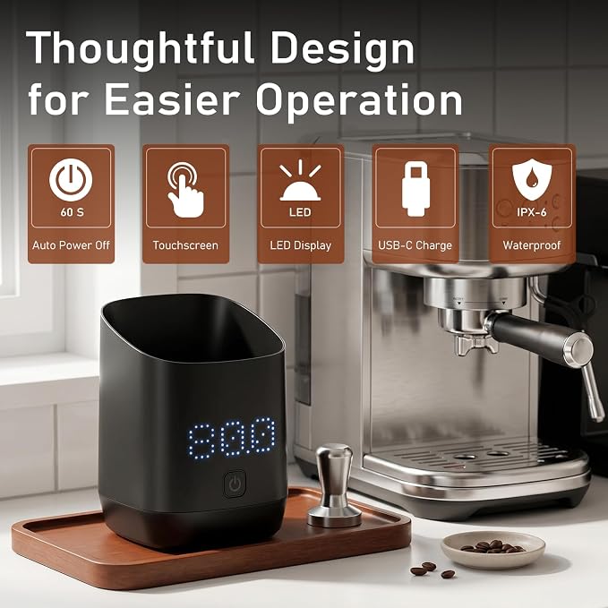 Subscale Digital Dosing Cup with LED Display, 0.1g High Precision Expresso Coffee Scale, Rechargeable Coffee Bean Measurer, Touch Sensitive Brewing Espresso Accessories - Ideal for Coffee Lover Gifts