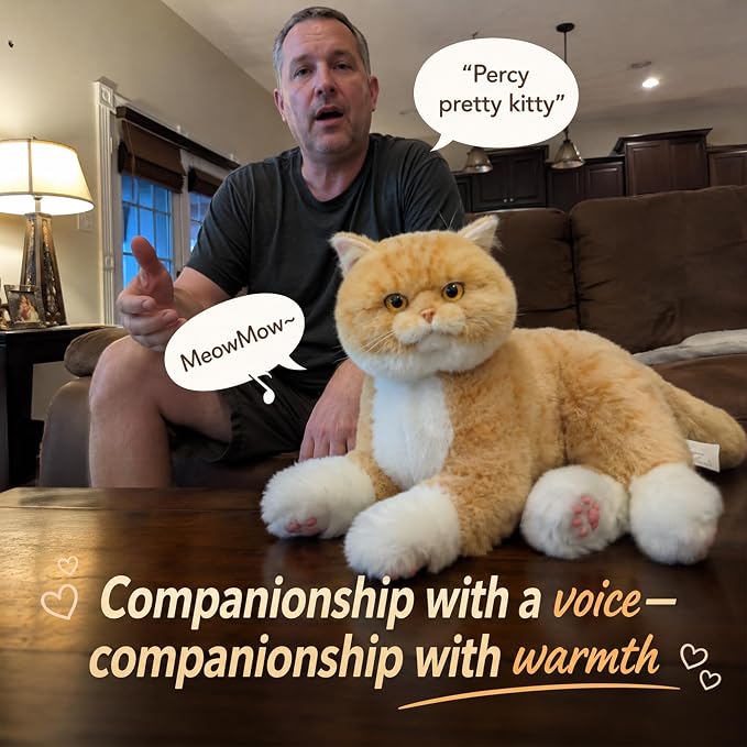 Chongker Realistic Interactive Robot Cat Plush for Seniors, Companion Stuffed Cat with Meowing, Purring, Heartbeat Vibration & Voice Response, Soft Robotic Cat for Relaxation and Emotional Comfort