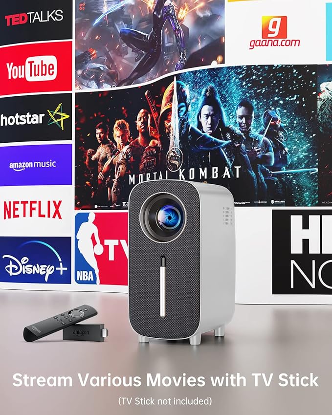 Mini Bluetooth Portable Movie Projector - HISION 1080P Projector 4K Home Projector Outdoor TV Projector 8500L Video LED Projector Compatible with TV Stick Laptop Phone Tablet HDMI USB DVD White