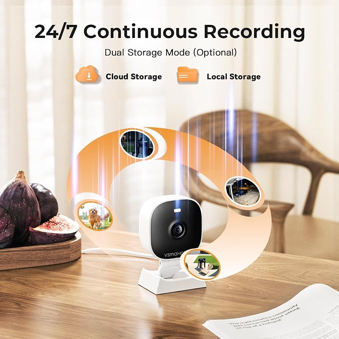 2K Cameras for Home Security,Indoor/Outdoor for Baby/Elder/Pet Monitoring with Phone app, Plug&Play,Color Night Vision,2-Way Audio&24/7 Recording,Support 128G Card (Not Included),6.56ft Wire