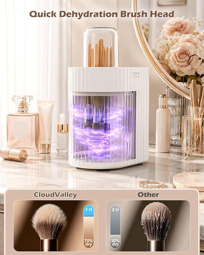 Electric Makeup Brush Cleaner with Cosmetic Brush Dryer, Free Your Hands One-Button Start, [No Damage to Makeup Brushes] Low Noise Portable Automatic Brush Washing Machine for Most Brushes Size
