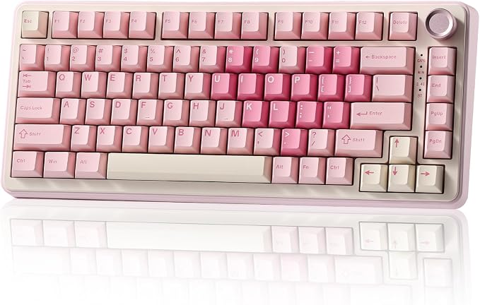 YUNZII B75 PRO Wireless Mechanical Keyboard,75% Layout with Knob,Hot Swap Gasket Custom Structure,Creamy Pre-lubed Switches,RGB Backlit,Bluetooth/Type-C/2.4G for Win/Mac(Milk Switch,Pink)