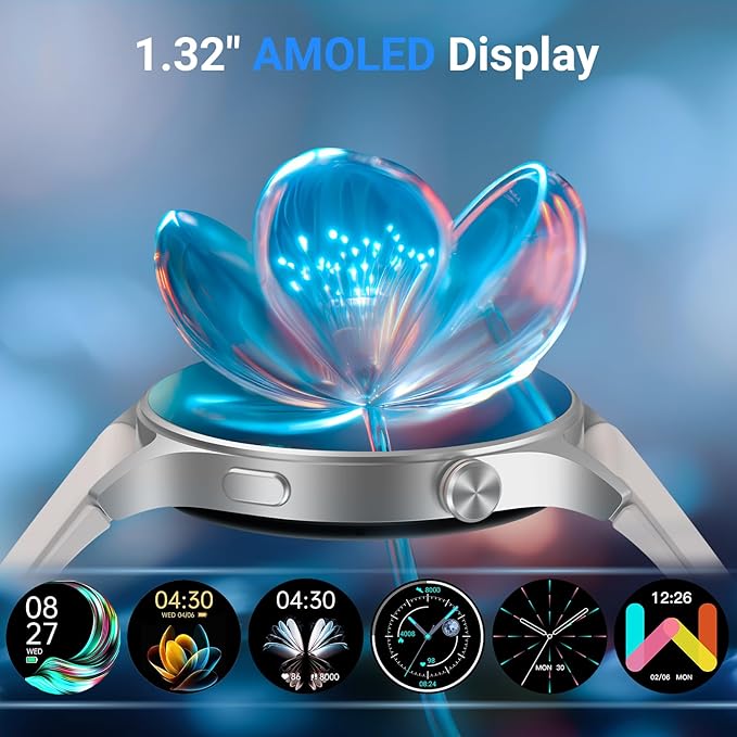 Fitpolo Smart Watch for Men Women,1.3" AMOLED Touchscreen Fitness Tracker, Make/Answer Calls, Heart Rate SpO2 Monitor, 3ATM Waterproof, Sleep & Activity Tracking Smartwatch for Android Phones iPhone