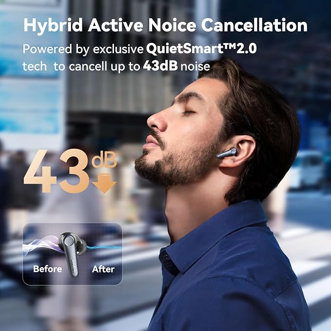 EarFun Air Pro 3 Noise Cancelling Earbuds, Qualcomm® aptX™ Adaptive Sound, 6 Mics CVC 8.0 ENC, Bluetooth 5.3 Earbuds, Multipoint Connection, 45H Playtime, App Customize EQ, Wireless Charging