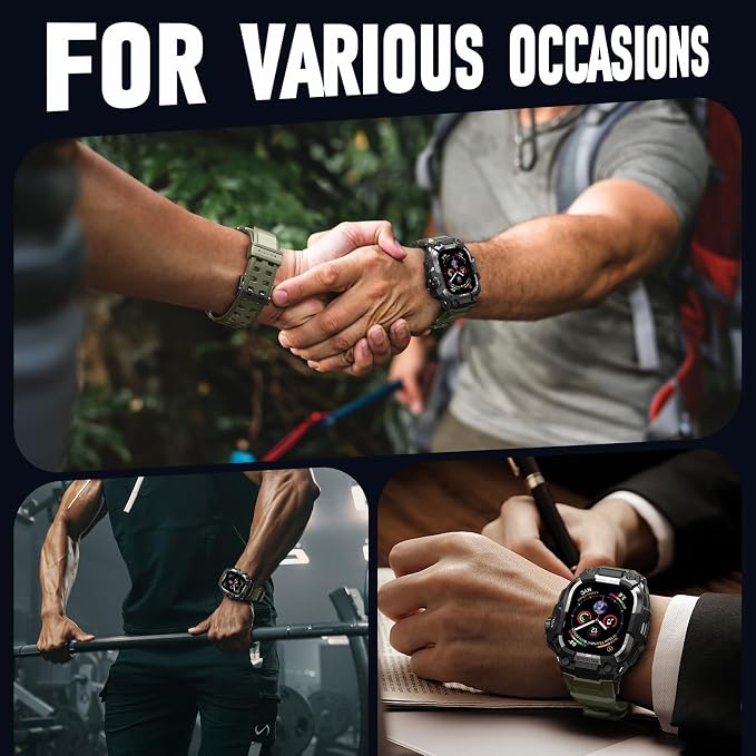 BXUXOHS Rugged Case and Band for Apple Watch 45mm Men, Compatible with Apple Watch Series 9/8/7, Military Grade Shockproof Bumper Cover, Tactical Band Case for iWatch 9/8/7 Man, Army Green