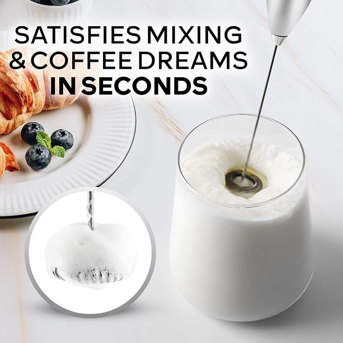 Zulay Kitchen Powerful Milk Frother Wand With Duracell Batteries - Ultra Fast Handheld Drink Mixer - Electric Whisk Foam Maker for Coffee, Lattes, Cappuccino & Matcha - Z1 Motor - Premium Silver