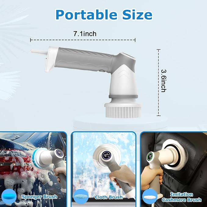 DAESUNG E881 Electric Spin Scrubber(Classic White)+ 9 Replaceable Brush Heads
