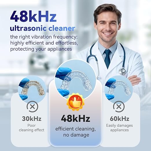 Ultrasonic Retainer Cleaner Machine 48kHz, Dental Cleaning Pod, Ultrasonic Retainer Cleaner for Dentures, Aligners, Mouth Guards, Toothbrush Heads and Jewelry with 200ML Capacity, LAB Supply | Gentle cleaning action works well on mouth guards, toothbru...