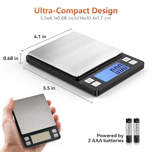 BOMATA 0.01g High Precision Jewelry Scale, 1000g Digital Gram Scale with Hold, Tare & Counting Function, Small & Portable Design for Gold, Bullion, Coins, Gemstones & Crafts, Black