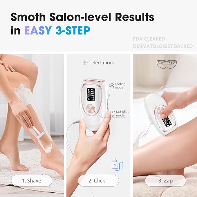 IPL Laser Hair Removal Device for Women & Men - Home 45°F Ice-Cooling Contact for Painless & Long-Lasting Results, 86% Hair Reduction in 3 Weeks for Full Body & Bikini Line, Off White