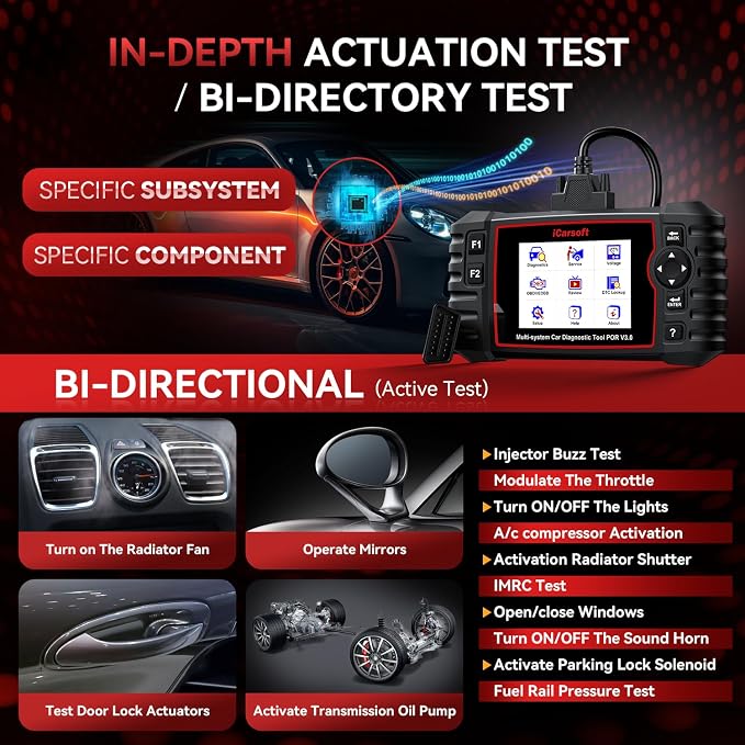 Bidirectional Diagnostic Tool for Porsche/BMW, iCarsoft POR V3.0 (Enhanced Ver) All System OBD2 Scanner Code Reader for Porsche, for BMW, Auto VIN