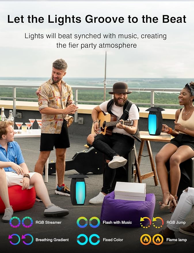 Onforu Outdoor Bluetooth Speakers Waterproof, 2 Pack 25W True Wireless Stereo Lantern Speaker with RGB LED Lights,Led Flame Speaker, Dual Pairing, 20H Playtime, Enhanced Bass for Patio Garden Decor