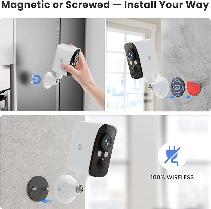 300° Pan Wireless Outdoor Security Camera, No Subscription Free 7-Day Cloud/SD, AI Detection, Magnetic Mount, Battery Powered, 2.4G WiFi, 2K, Night Vision, 360° View, 2-Way Talk, Home Security, IP65