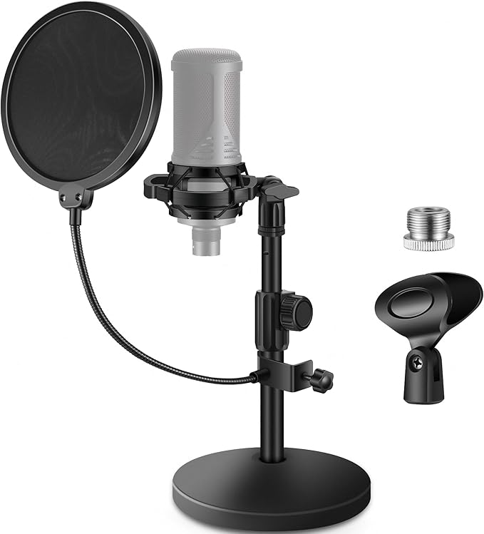 InnoGear Mic Stand Desk, Adjustable Desktop Microphone Stand Table with Shock Mount Mic Clip Pop Filter 3/8" to 5/8" Adapter for Blue Yeti Hyper X QuadCast S AT2020 Fifine K669B Shure SM58 SM48 PGA48