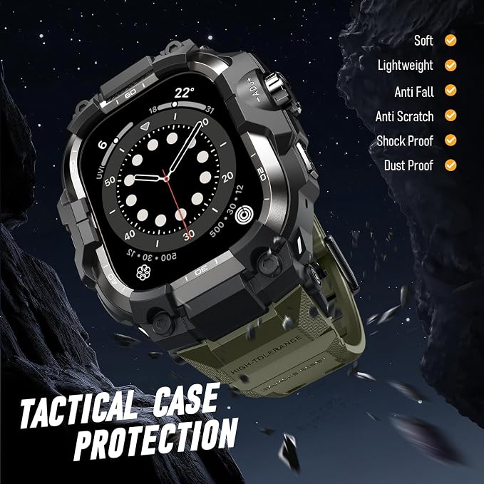 BXUXOHS Rugged Case and Band for Apple Watch 44mm Men, Compatible with Apple Watch SE 3/SE 2nd Generation/SE/Series 6/5/4, Military Grade Shockproof Bumper Cover,Tactical Band Case for iWatch 6/5/4/SE