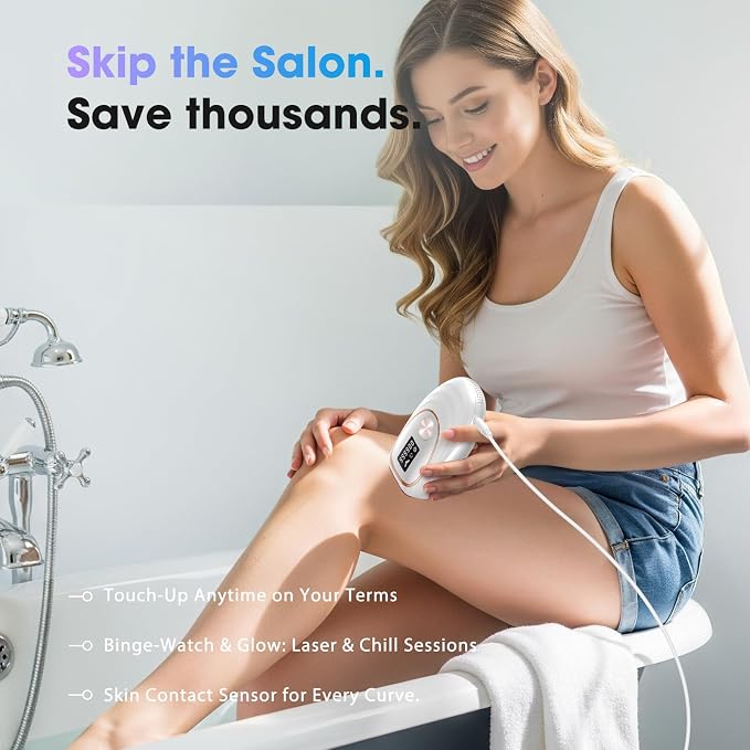 IPL Laser Hair Removal Device for Women & Men - Home 45°F Ice-Cooling Contact for Painless & Long-Lasting Results, 86% Hair Reduction in 3 Weeks for Full Body & Bikini Line, White