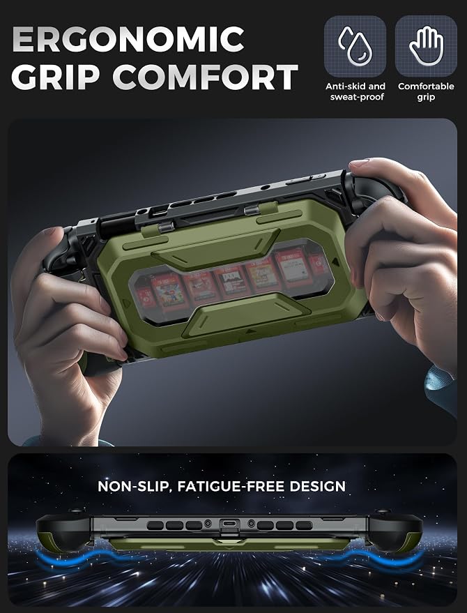 Mumba Dockable for Nintendo Switch 2 Case with Flip Stand, [Titan] Ergonomic Switch 2 Grip Protective Cover Holds 5 Game Cards & 2 TF Cards TPU Accessories and Quick-Release Joy-Con Design (Guldan)