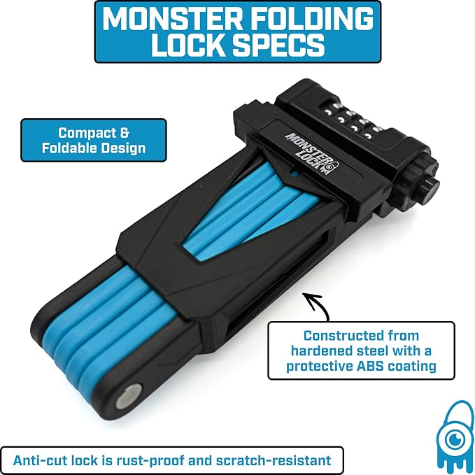 Monster Folding Bike Lock – Heavy-Duty Anti-Theft Hardened Steel, Rust-Proof, Foldable Compact High-Security Lock for Bicycle, Scooter & Motorcycle