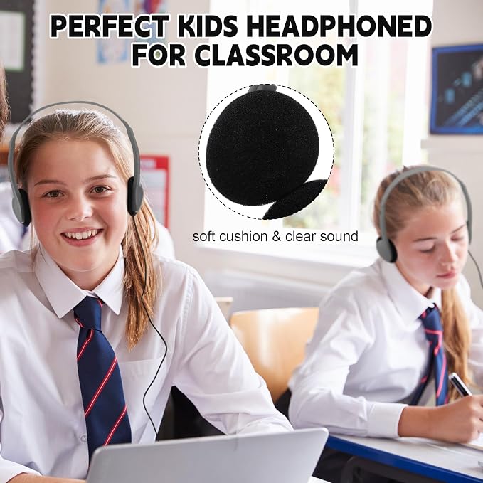 Konohan 10 Pack Headphones Bulk Headphone for School Classroom Student Wired Headphones Adjustable with 3.5 mm Jack for Adults (Grey)