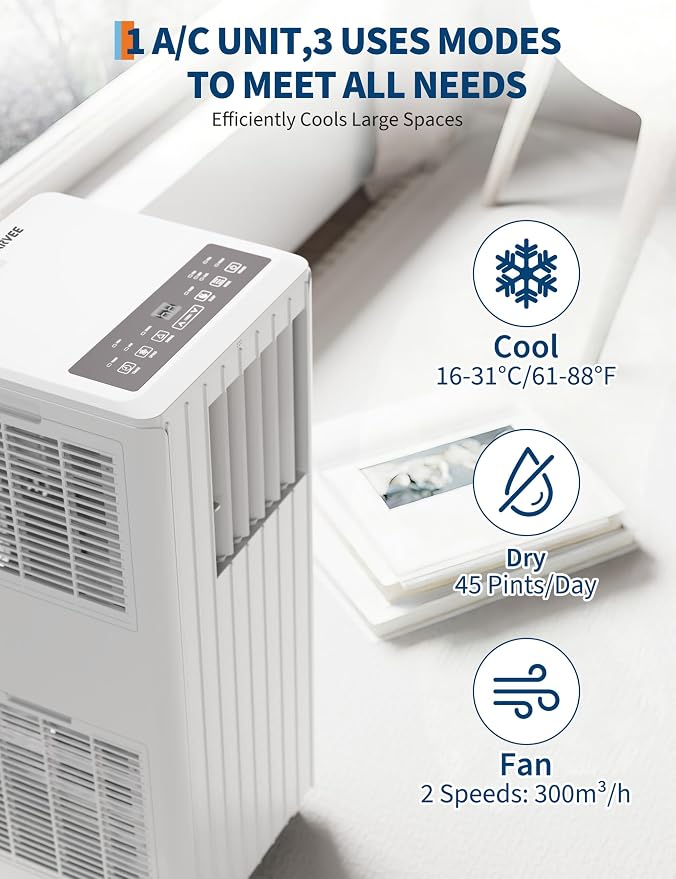 Garvee 8000 BTU Portable Air Conditioner, Complete Window Kit & Remote Included - Easy Setup, Cools 350 Sq. Ft Rooms, 24-Hr Timer, Sleep Mode, Quiet Operation, White