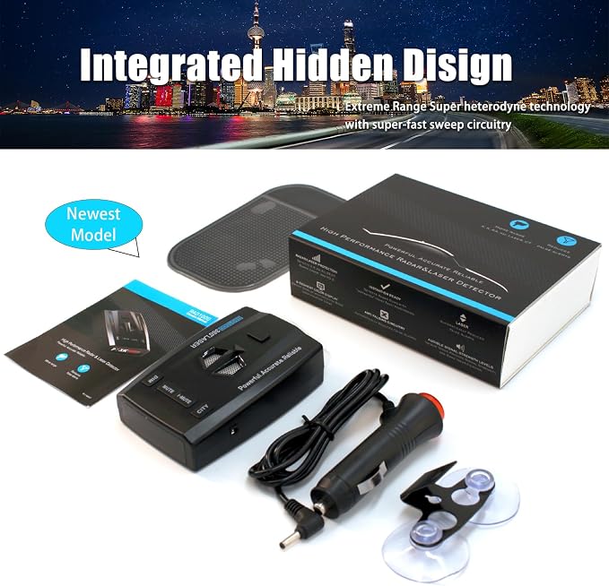 RAD1000 Laser/Radar Detector for Cars with Suction Cup Mount - X/K/Ka/KU/ST/CT Band & Laser Detection, Long Range Detection, VG-2 Immune, Mute Memory, Led Display, Multi-Mode, Great Gifts