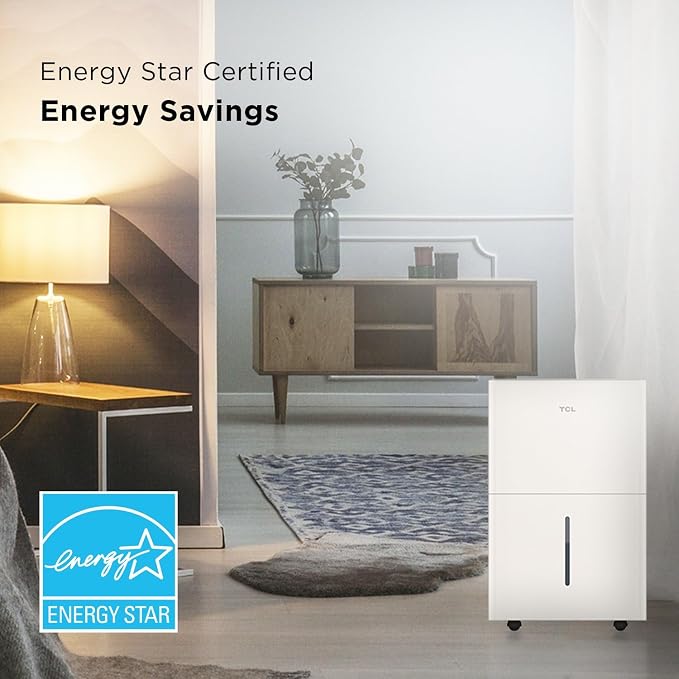 TCL 4,500 Sq. Ft. Smart Dehumidifier, Energy Star Most Efficient 2024, 50 Pints Per Day, Ideal for Basements, Rooms, and Other Living Spaces, Compatible with Alexa/Google Assistant – H50D44W