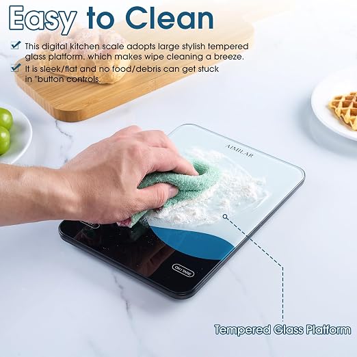 AIMILAR Bluetooth Smart Kitchen Scale 10kg/22lb - Nutrition Food Scale with App Calorie & Macro Tracker, 19+ Nutrients Analysis, USB-C Rechargeable, Tempered Glass, LED Display