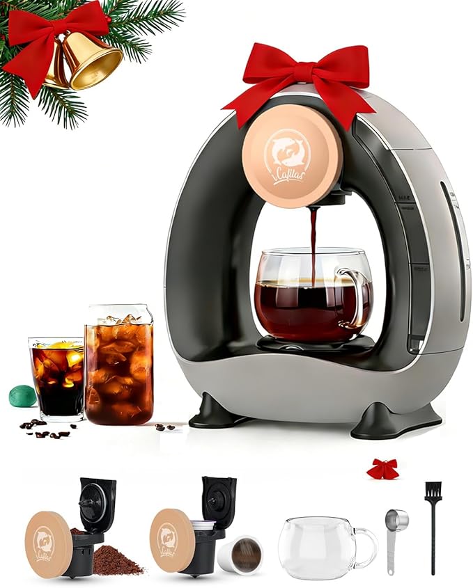 i Cafilas Single Serve Coffee Maker,Fast Heat in 20s,2-in-1 Coffee Machines Compatible with K-Cup Pods&Ground Coffee,Compact Coffee for Small Spaces, Brew in 2 mins,Dark Gery Coffee maker