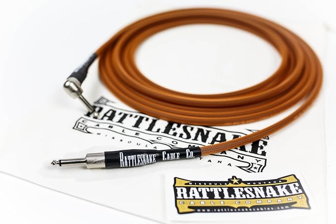 Rattlesnake Cable - 20 Foot Standard Copper Guitar Instrument Cable Straight to Right Angle 1/4-Inch plugs