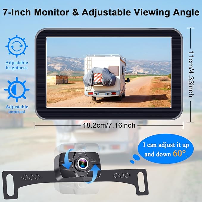 HD 1080P 7 Inch Wireless Backup Camera for Truck: 15-Min Easy Install 150° Wide View Angle Eliminate Rear Blind Spots with Starlight Night Vision - Rear View Camera for Pickup SUV Car Parking Safety