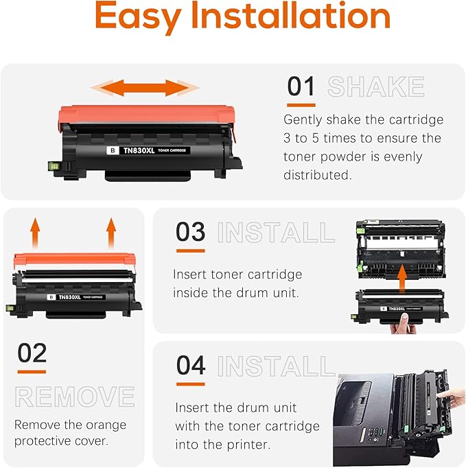 TN830XL Toner and DR830 Drum Unit Replacement for Brother TN830XL DR-830 use with HL-L2460DW HL-L2405W HL-L2480DW MFC-L2820DW DCP-L2640DW MFC-L2900DW (2 Toner 1 Drum)