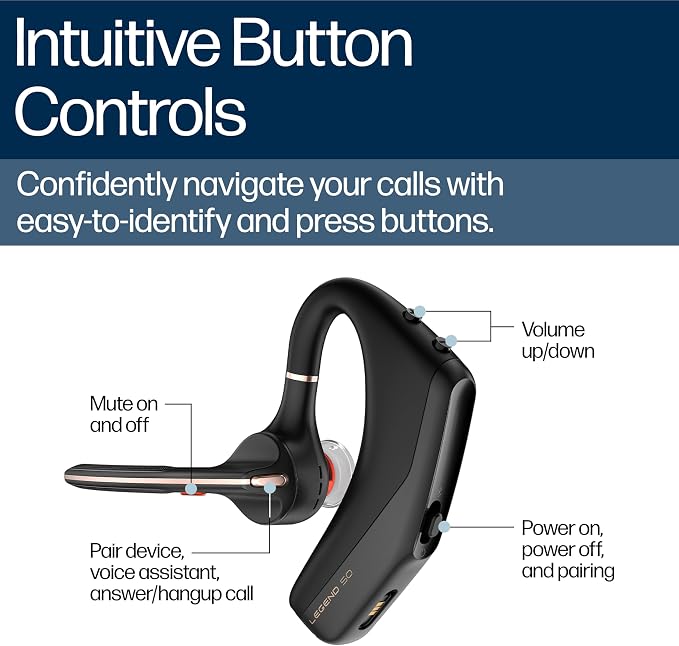 Poly Voyager Legend 50 - Bluetooth Headset - Wireless Headset with Mic - Four Noise-Canceling Mics, AI Noise Block & WindSmart Technology - Connectivity & Smart Call Controls - All-Day Comfort