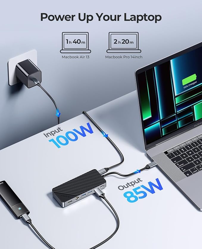 ORICO USB-C Hub with M.2 SSD Enclosure, 8-in-1 USB C Docking Station Fits M.2 NVMe/SATA SSD, 10Gbps, 4K@60Hz HDMI, 100W PD, Ethernet - OM28PR