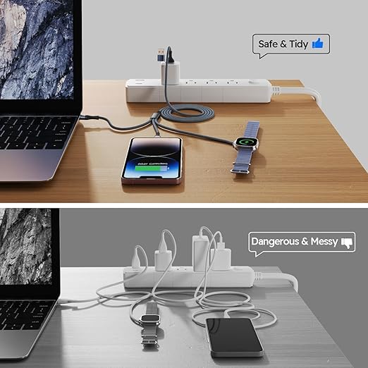 Travel Essentials 3in2 Multi Charging Cable for iPhone Watch Charger,USB A/C to Type C/IP/iWatch Charger, Charging Cords for Multiple Devices Compatible with iWatch Series&iPhone 17-12 6FT