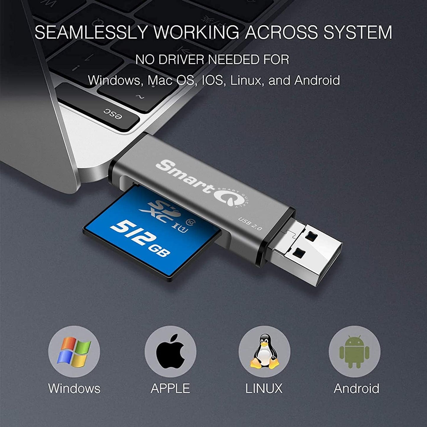 SmartQ C256 Micro SD Card Reader to USB Adapter USB-C and USB A USB Memory Card Reader USB 2.0 Super Speed for MicroSDXC, MicroSDHC, SD, SDXC, SDHC, SD Cards, Works for Windows, Mac OS X, Android