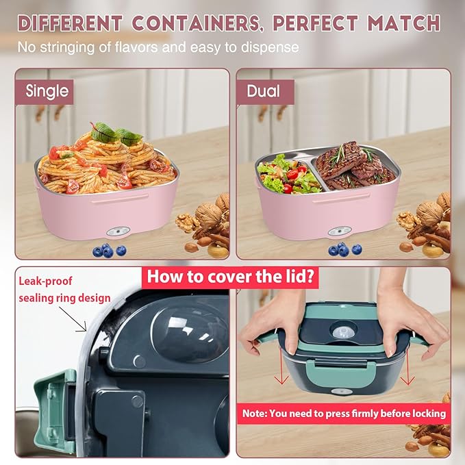 LAVAED Electric Heated Lunch Box - 80W Fast Heating, Portable Warmer for Car/Truck/Office/Outdoor, BPA Free