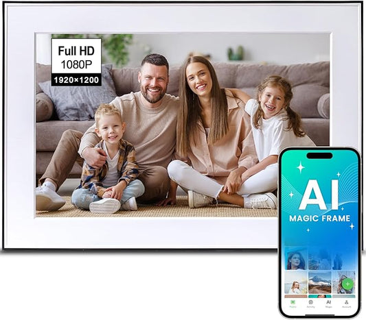 10.1 Inch AI Magic Frame, Smart Full HD WiFi Digital Picture Frame with IPS Touch Screen, Auto-Rotate & Motion Sensor Portrait, Unlimited Cloud Storage&64GB Storage, Easy to Share via HOMTURE APP