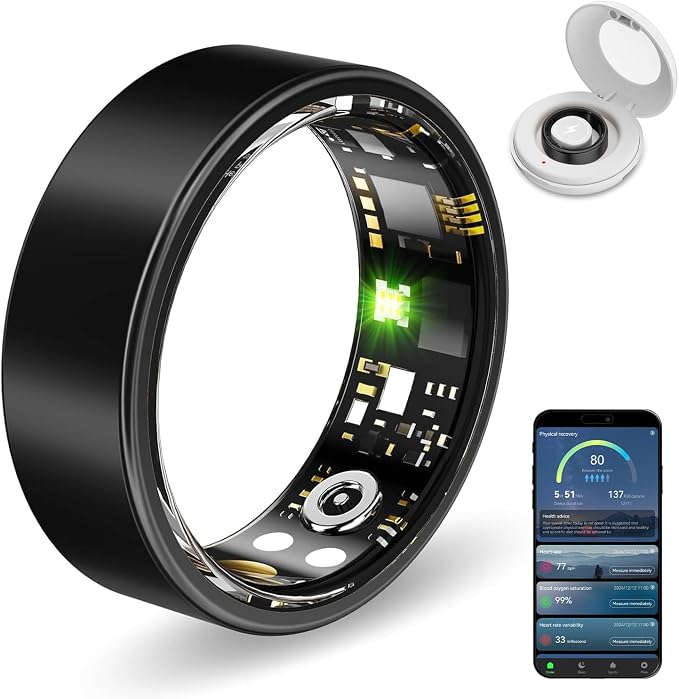 Smart Ring Health Tracker, Sleep&Exercise Monitor Heart Rate,Blood Oxygen,Fitness Trackers for Man&Women -Long Lasting Batteries,Waterproof Sleep Tracking Wearable (Black, 10)