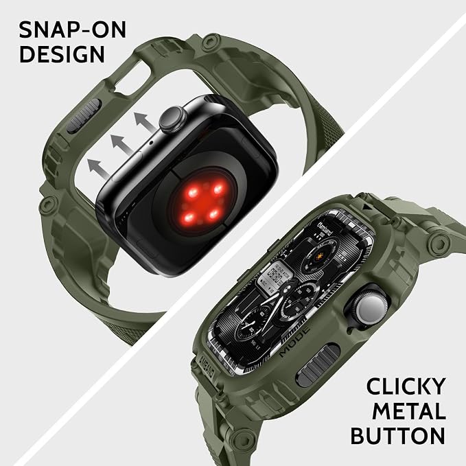 amBand Compatible with Apple Watch Series 11/10 42mm Bands Case for Men Women, M1 Sport Rugged Heavy Duty Protective Cover Tactical Strap Military Protector Bumper for iWatch Accessories - Army Green